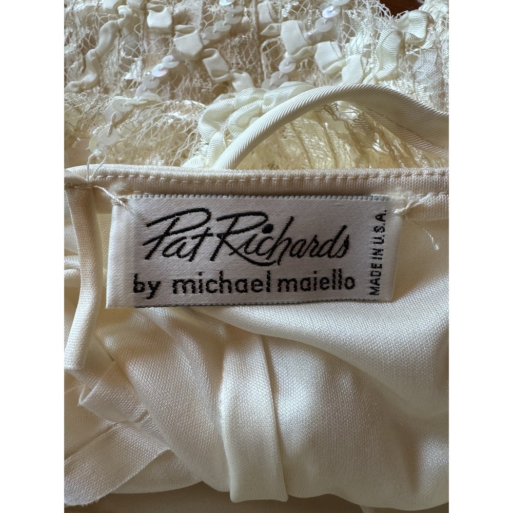 Vintage Pat Richards Cocktail Wedding Dress Ivory Lace Body Ruffled Hem *No Size - Picture 9 of 12